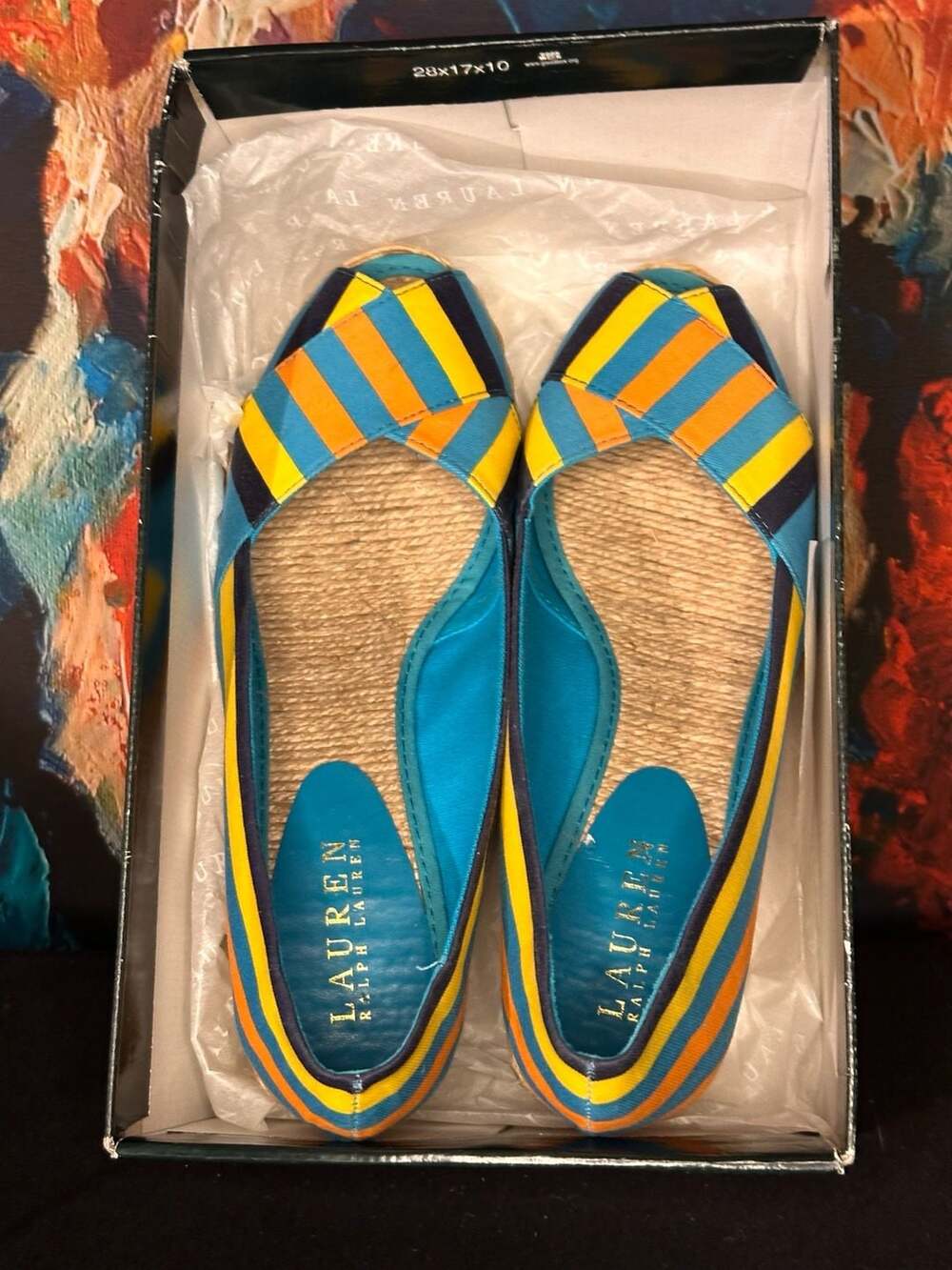 Lauren Ralph Lauren Cecilia Striped Canvas Espadrille Wedges Size 7.5B
